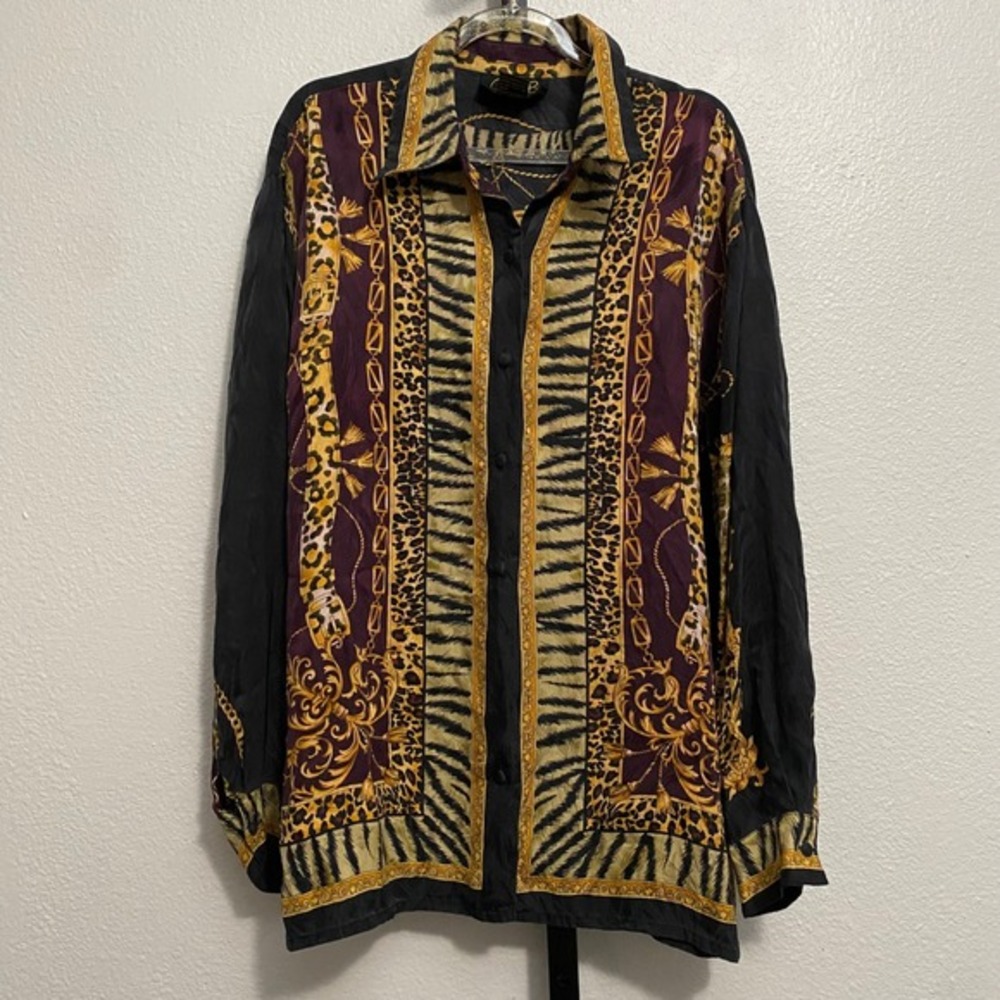 Vintage‎ 100% SIlk Animal Print Top Womens L Eclectic Artsy Indie Avant Garde